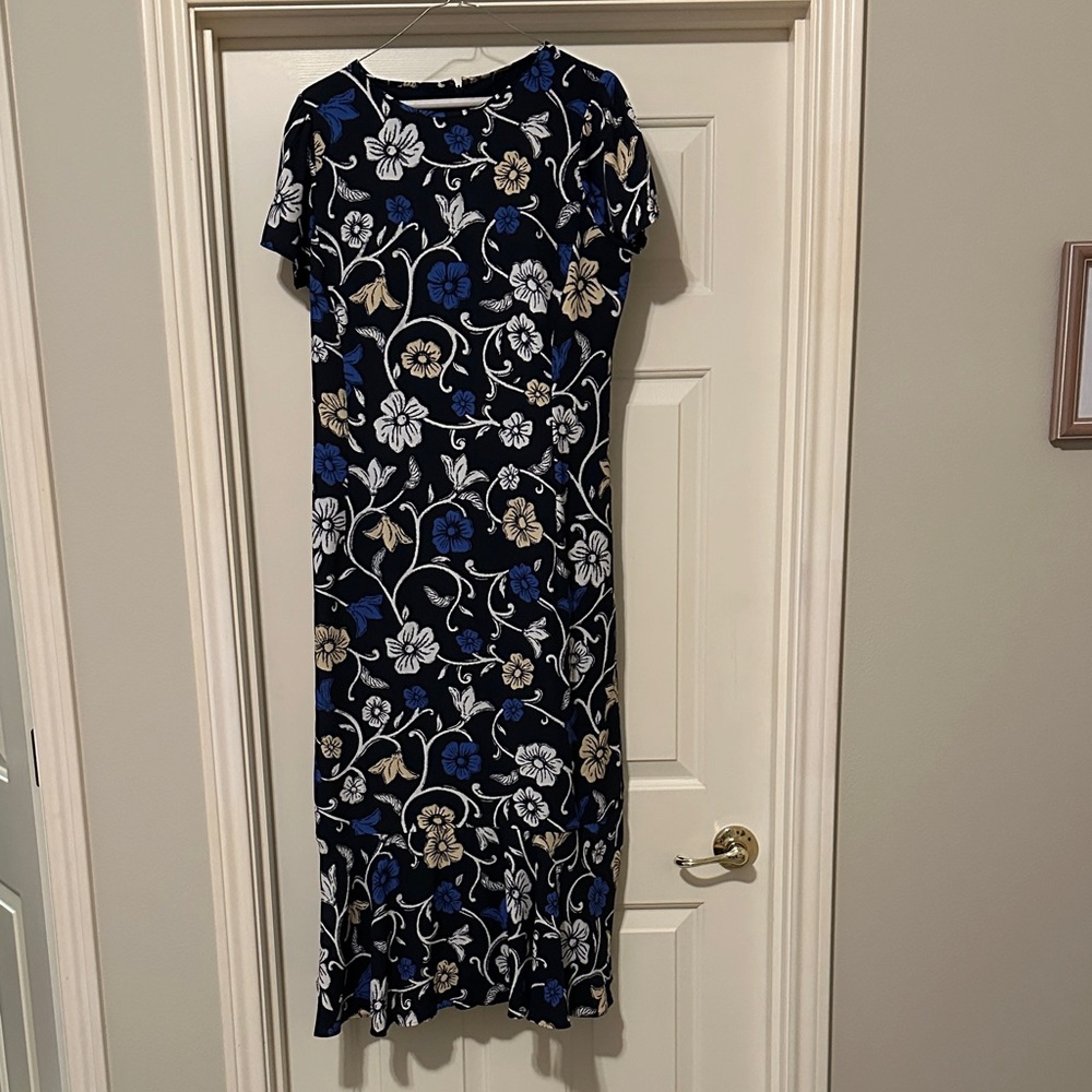 Ann Taylor Black and Blue Floral Midi Dress